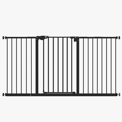 PawHut Türschutzgitter Hunde, Absperrgitter, 74-147,5 cm, Treppenschutzgitter für Haustier, Hundegitter inkl. 3 Verschiedene Verlängerungen, Schutzgitter ohne Bohren, Metall, Kunststoff, Schwarz