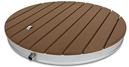 SUBTLETY ∅70cm Gartendusche Bodendusche aus Aluminium & WPC Campingdusche mit rutschfeste Standfläche Holzfarbe Saunadusche Wetterfest Holzoptik Außendusche für Standard-Gartenschläuche (Rund)