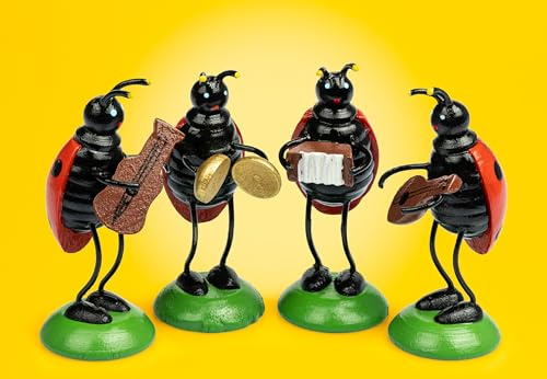 SIKORA OD23 Osterdeko Lustige Marienkäfer Band Holz Figuren 4er Set | Handbemalte Glückskäfer für Ostern | Hochwertige Tischdeko Frühling - Höhe ca. 6 cm