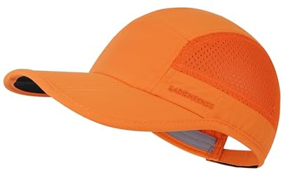 GADIEMKENSD Men Folding Running Hats Long Brim Golf Hat Dry Fit Ball Caps Unstructured Breathable Lightweight SPF 50 Cooling Cap for Outdoor Sport Hiking Workout Gym Tennis Orange