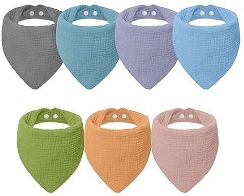 lakigoes Lätzchen Baby Absorbierende Dreieckstuch 7 Stück,Musselin Halstuch Baby,Weiche Sabberlätzchen mit Verstellbares Druckknopf,Weiche Musselin Halstuch (Farbig)