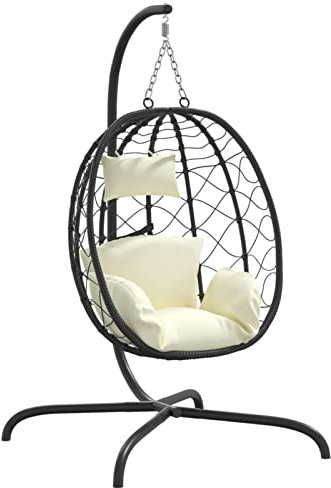 Tidyard Hängesessel Ei-Stuhl mit Kissen Gartenstuhl Schaukelsessel Hängekorb Sessel Hängeschaukel Hängesitz Indoor - Outdoor Schaukel Hängestuhl Maximale Tragfähigkeit: 150 kg,PE-Rattan Schwarz
