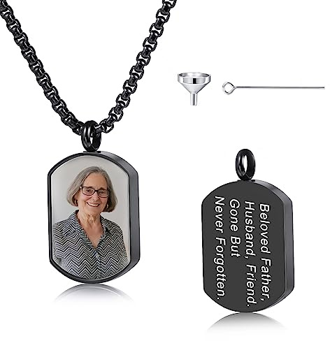 MeMeDIY Personalisierte Engelsflügel Anhänger Urne Halskette Gravur Foto/Name für Männer Frauen mit Geburtsstein Edelstahl Asche Halter Memorial Andenken Einäscherung Trichter Kit