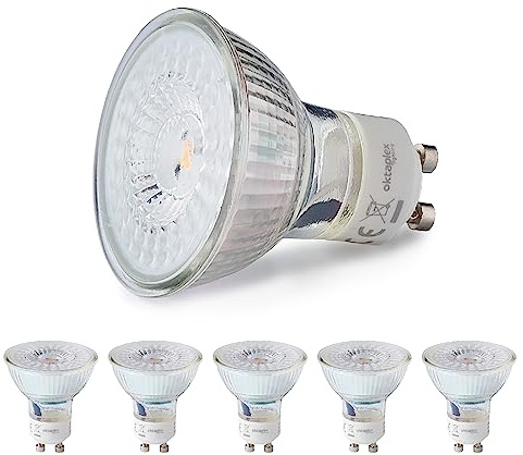 Oktaplex 6er Set Lux GU10 LED dimmbar Warmweiss 2700K ersetzt 50W Halogen | 3-Step Dimmung, 4,8W, 400lm 110° Glühbirnen-Abstrahlwinkel, 230V