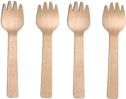 500 x MINI Wooden SPORKS - 10cm Tall Eco-Friendly, Compostable and Biodegradable Birch Wood Small SpoonForks for Party, BBQ, Picnic, Catering, Dinner, Buffet and Takeaways
