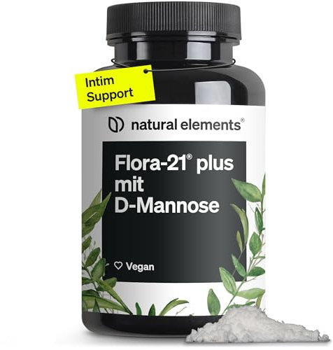 natural elements Flora-21® Plus mit D-Mannose – Pulver (90 Gramm) zum Auflösen in Wasser – 4 Laktobakterien-Stämme – 4 Mrd. KBE – mit Dosierlöffel – vegan, hochdosiert, ohne unnötige Zusätze