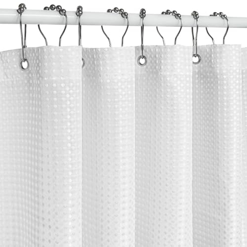 Curoayood Duschvorhang für Badezimmer,Waffle Shower Curtain,Maschine waschbar leichtes Gewicht Stoff gewebt Bad Vorhang wasserdicht 180 * 180cm Zoll weiß mit Edelstahl Haken