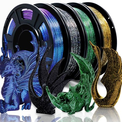 RepRapper PLA Filament 1.75mm Galaxy Glitter Seidenglanz – 3D Drucker Filament Mehrfarbig Metallic, Maßgenauigkeit ±0,03mm – 4×250g Spulen, Kompatibel mit allen FDM/FFF 3D Druckern