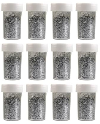 Perlin Feiner Glitzer Craft Glitter 12 Streudosen Glitzerpulver Kreativset 168g für Weihnachtliche Bastelarbeiten und Dekorationen Glitzerpulver Kreativset (Silber)