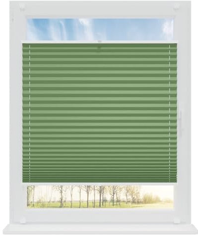 RENA Plissee ohne Bohren Rollos für Fenster | Faltrollos für Fenster & Tür | Plisseerollo nach Maß Verdunkelung | Fenster Rollos für Innen | Jalousie Grün 85x120 cm