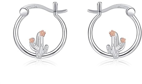 Boucles D'oreilles En Forme De Cactus En Argent Sterling Boucles D'oreilles Créoles En Forme De Fleur De Cactus Bijoux Mignons Cadeaux Pour Femmes Filles