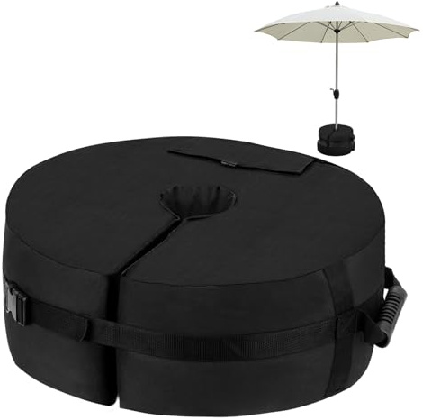 RIOGOO Abnehmbare Sonnenschirm-Fußgewichte-Tasche, bis zu 85 lbs Regenschirm-Gewichte-Tasche für überhängende Sonnenschirm-Sandsäcke, beschwerter Terrassen-Strand (Round Shape)