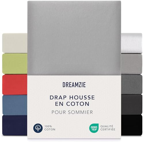 Dreamzie Premium fitted sheet, 140 x 200 cm, 160 x 200 cm, 37 cm side height, also for box spring bed and waterbed, bed sheet, box spring bed, 100% jersey cotton, 150 g/m², Oeko-Tex, grey