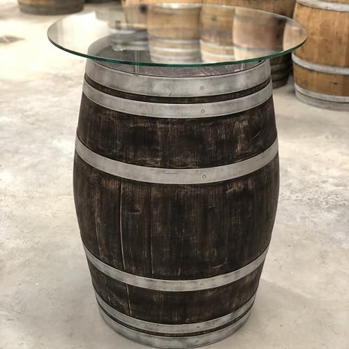 Fass-Schmiede Weinfass Stehtisch Très Chic mit Glasplatte (Glasplatte 80cm Ø, Shabby Black)