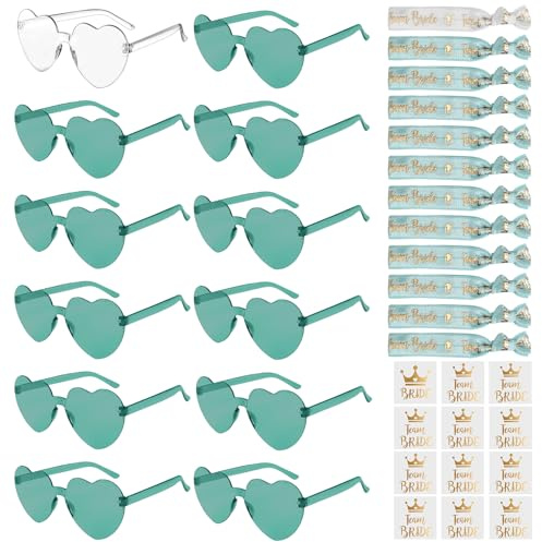 Ainiv 36 Pezzi Team Bride Set, Addio al Nubilato Sposa e Amiche, Addio al Nubilato Gadget, 12 Occhiali a Forma di Cuore con 12 Bracciali per La Squadra E 12 Tatuaggi per La Sposa, Verde | Adesivo per occhiali da sole a forma di cuore, decorazione per addio al nubilato, feste