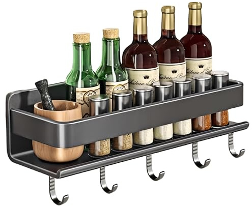 YUNKIDAGLOBAL Gewürzregal Wand, Gewürzregal Hängend, Küchenregal Wand Ohne Bohren, Küchen Organizer Gewürzregale Aus Metall, Küchenregal Wand Für Küche, Schrank, Badezimmer (30 x 12 x 8 cm)