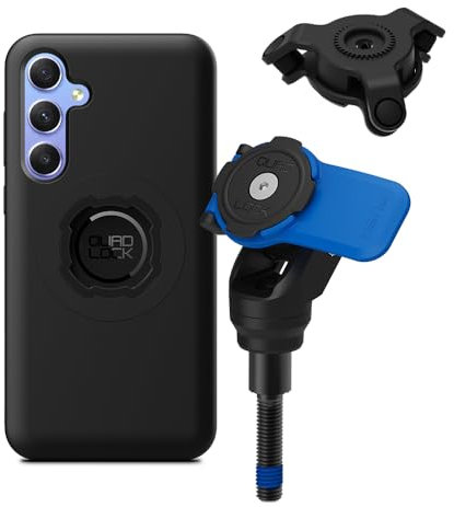 Quad Lock Motorcycle Handlebar Clamp Bolt Phone Mount Kit with Vibration Dampener and Galaxy A55 MAG Case
