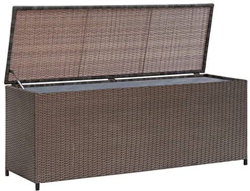 prissent Garten-Braun 120x50x60 cm Poly Rattan Outdoor Gartenbox Groß Sitzbank Outdoor Gartenbox mit Sitzfunktion Gartenbox Rattan mit Deckel