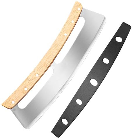 wiroouia Cortador de pizza con mango de madera, cortador de pizza de acero inoxidable | Cortadores de pizza grandes,Rueda cortadora de Pizza fácil de limpiar con mangos de madera y cubierta protectora