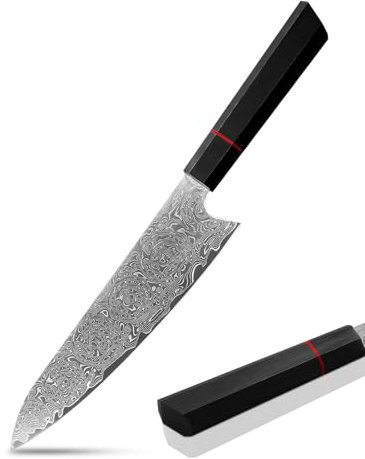 Plys Damast Kochmesser Japanische Damastmesser: Scharf Chefmesser - Profi Küchenmesser Schwarz Holzgriff