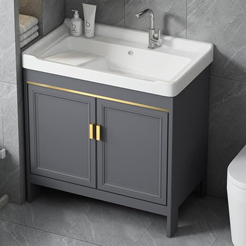 Mobiletto per bagno con lavandino in ceramica, Lavabo da Bagno con Lavandino, con Rubinetto E Scarico, per Cucina Bagno Ristorante Agriturismo Lavanderia(60cm/23.6in)
