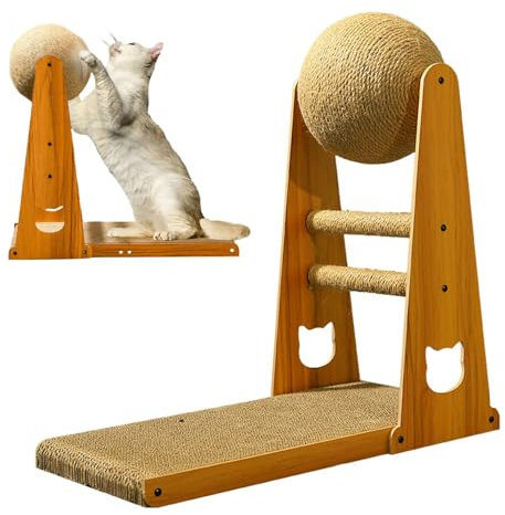 Rascador para gatos en forma de L – Rascador en forma de L – Rascador para gatos engrosado con bola antiarañazos para gatos | Juguete rascador para gatos de sisal antiarañazos, C
