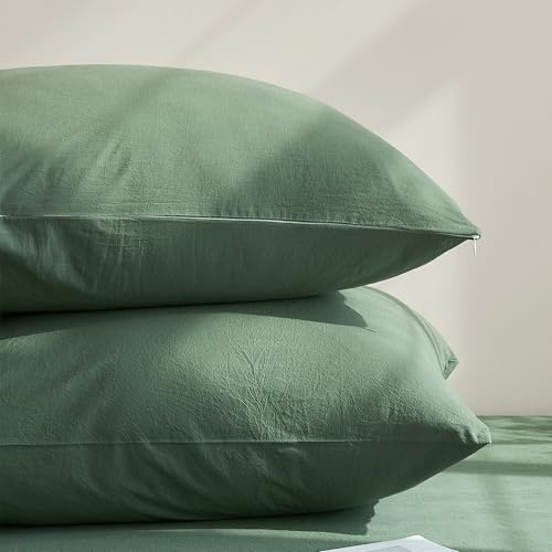 Jellymoni Kissenbezug 40x145 Baumwolle 2er Set Kissenbezüge Grün Oeko-Tex aus 100% Gewaschene Baumwolle Kopfkissenbezug mit Verstecktem Reißverschluss Weich 2 Stück Kissenhülle für Kissen 40x145cm