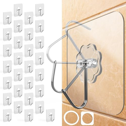 Menz Haken selbstklebend, 30 Stück Transparent Klebehaken extra stark (10 kg), Wasserdicht und wetterfest Wandhaken selbstklebend, Mehrzweck Klebe Haken für Küche, Bad, Deko