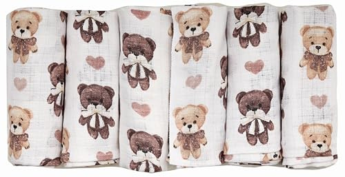 FENSILO Baby dregellappar | Muslinblöjor – 6-pack 70 x 80 cm för baby och nyfödda | muslindukar för pojkar och flickor | skötdukar av bomull | Täck|10013