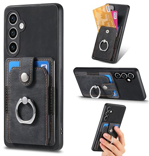 Knoowcase for Samsung Galaxy A26 5G Case Galaxy A26 5G Phone Case Wallet Shockproof Bumper with Ring Holder Card Slots PU Leather Cover Anit-Fall Anti-Drop Kickstand Back,Black