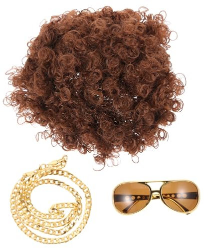 Cabilock Disco-perücke Brillen-set Für Herren Im 70er-jahre-stil Gefälschte Kette Halskette Cosplay-accessoire Party-kleidung Zufälliger Stil
