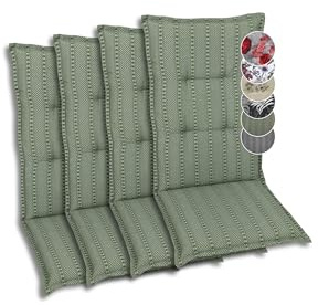 GO-DE Textil Bequeme und attraktive Polsterauflagen für Mittellehner-Gartenstühle (4er-Set, Streifen Exclusiv grün, Mittellehner)