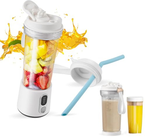Portable Blender for Shakes and Smoothies, 500ml Personal Juicer with 300ml Travel Sports Bottles with Leakproof Travel Lid, USB-C Rechargeable Mini Blender Cup for Kitchen Office Gym, BPA Free