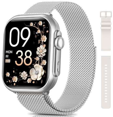 SWGOTA Montre Connectée Femme avec 1000mAh Batterie, Autonomie 100 Jour Ultra-Longue, 1.83 HD Smartwatch Appel, 24H Fréquence Cardiaque/SpO2/Sommeil, 120+ Sports, IP68 Podomètre Android iOS Argent
