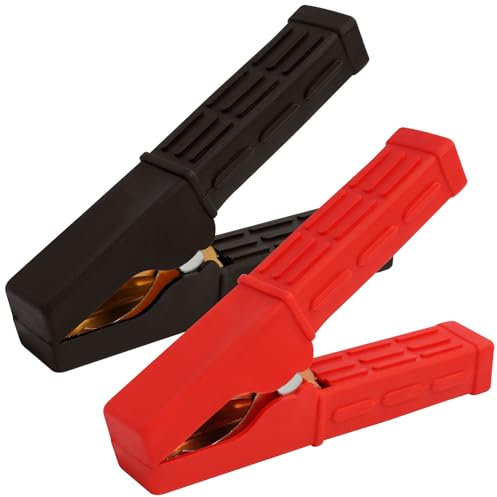SopwMap 2 Piezas Alicates de Cocodrilo de Cobre para Batería de Coche, Camión y Furgoneta con Vaina Aislante, Pinzas de Código de Color Rojo/Negro, Ideal para Emergencias y Pruebas Eléctricas