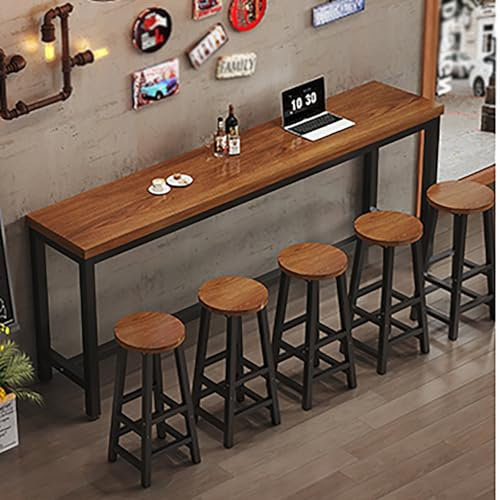 Tqoiozxa Table De Bar Étroite en Bois Massif, Style Industriel, en Noyer, pour Salle À Manger, Cuisine, avec Pieds en Acier, Rectangulaire, pour Salon, Restaurant(100x30x105cm)