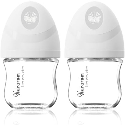 Babyflache aus Glas, Anti-Kolik Babyflaschen für Neugeborene,ab 0+ Monate, mit Sauger Größe 0, Extra langsamer Fluss aus Silikon, 80ml, 2er Pack - Weiß