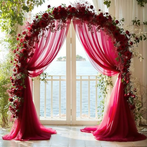 Tessuto per Drappeggio di Arco di Nozze 160x800cm Drappeggio per Arco Nuziale Rosso Vino Tenda per Matrimonio in Tulle Organza per Matrimoni Fotografia Cerimonia Festa Fase Sfondo Soffitto Decor
