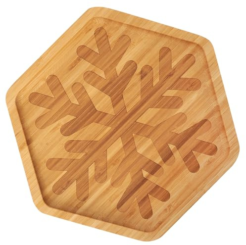 WILLKOMMEN Weihnachtliches Holztablett Deko,Christmas Snow Shaped Bamboo Serving Platter,Serviertablett Holz,Käsebrett für Snacks, Vorspeisen, Dessertteller, Dekoratives Tablett