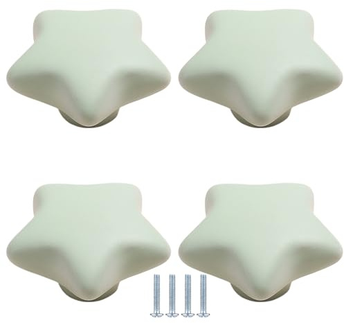 PIYYQNY Door Knobs for Drawers 4 Pack Children's Room Ceramic Knob Cute Cartoon Drawer Pull Suitable for Kitchen Bathroom Wardrobe Cabinet(Green Star 47mm)