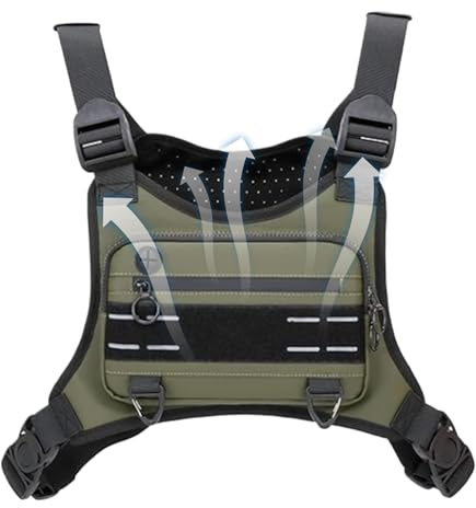Outdoor Sports Vest Chest Bag | Waterproof Running Chest Pack with Phone Holder & Adjustable Straps | Hiking, Hunting, Cycling & Travel Vest For Men & Women, multicoloured, Dark green, See description