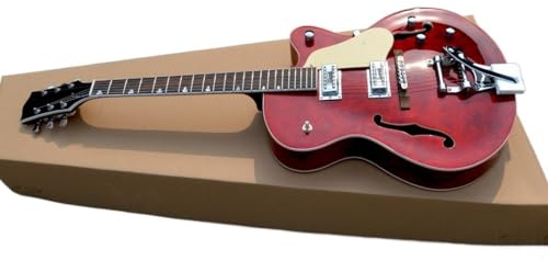 Jazz-E-Gitarre, Semi-Hollow-Body-Gitarre, transparentes Rot, großes Vibrato-System