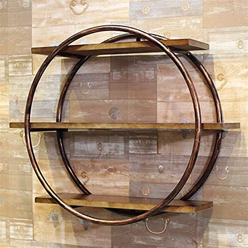 80cm Round Rustic Floating Shelf - Industrial Scaffold Board with Metal Brackets - Decorative Wall Unit for Living Room, Bedroom, Kitchen, Office Storage & Display