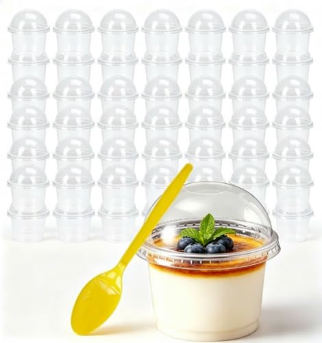 SFHKZCM 50Pcs Plastic Dessert Cups with Dome Lids, Dessert Cups Clear Parfait Appetizer Cup Reusable Serving Bowl with Lids for Dessert Pudding Mousse Party