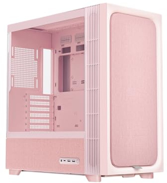TRYX FLOVA - Carcasa ATX para PC de torre media rosa, transpirable, hecha a mano, de vidrio templado, carcasa ATX, ventilador silencioso de flujo cruzado, tres modos de velocidad, carcasa para