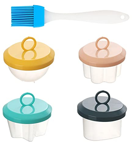 GLEAVI Cuociuova a Microonde in Silicone Resistente al Calore, Stampo per Uova in Camicia Pennello Incluso, Set da 4 Pezzi per Cottura a Vapore, Piccolo e Portatile, per Colore Casuale