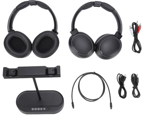 Cuffie TV Doppie Wireless, 5.4 Cuffie Wireless Stereo HiFi a Bassa Latenza con Voce Chiara con Base di Ricarica per Trasmettitore TV per Anziani