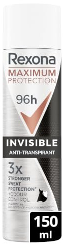 REXONA Maximum Protection Déodorant Femme Spray Invisible 150 ml | 96h d'efficacité Anti-Transpiration & Anti-Odeurs, 3x Plus Efficace, Anti-traces blanches et jaunes,Testé dermatologiquement