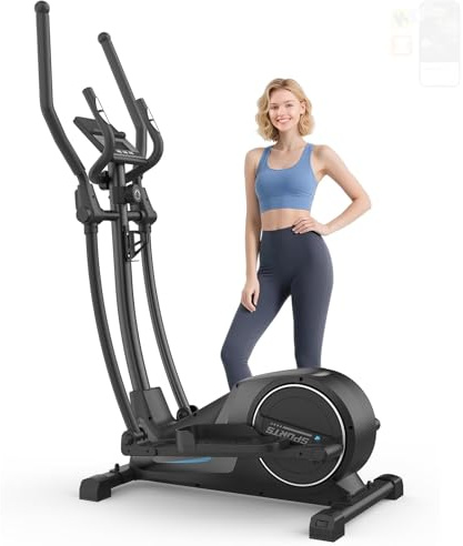 Cowmew Elíptica, Elíptica Magnética Ultrasilenciosa con 16 Niveles de Resistencia, Volante de inercia 8kg, Zancada 42cm, Compatible App, Sensor de Pulso, Capacidad de Peso 150kg, Fitness Cardio