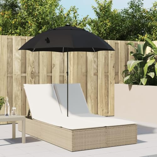 Hommdiy Doppel-Sonnenliege mit Kissen & Sonnenschirm Beige Poly Rattan